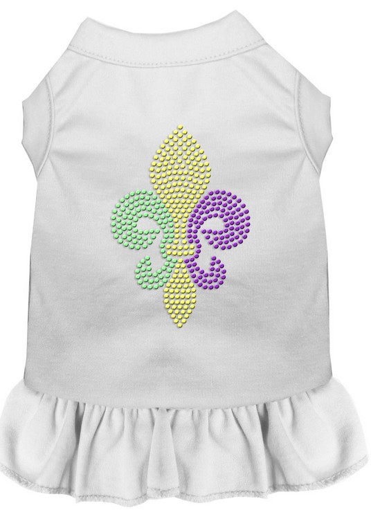 Mardi Gras Fleur De Lis Rhinestone Dress White Lg